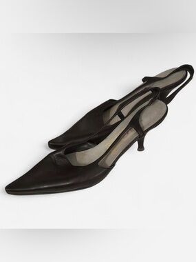 Jisanding Black Leather Slingback Kitten Heel with Pointed Toe